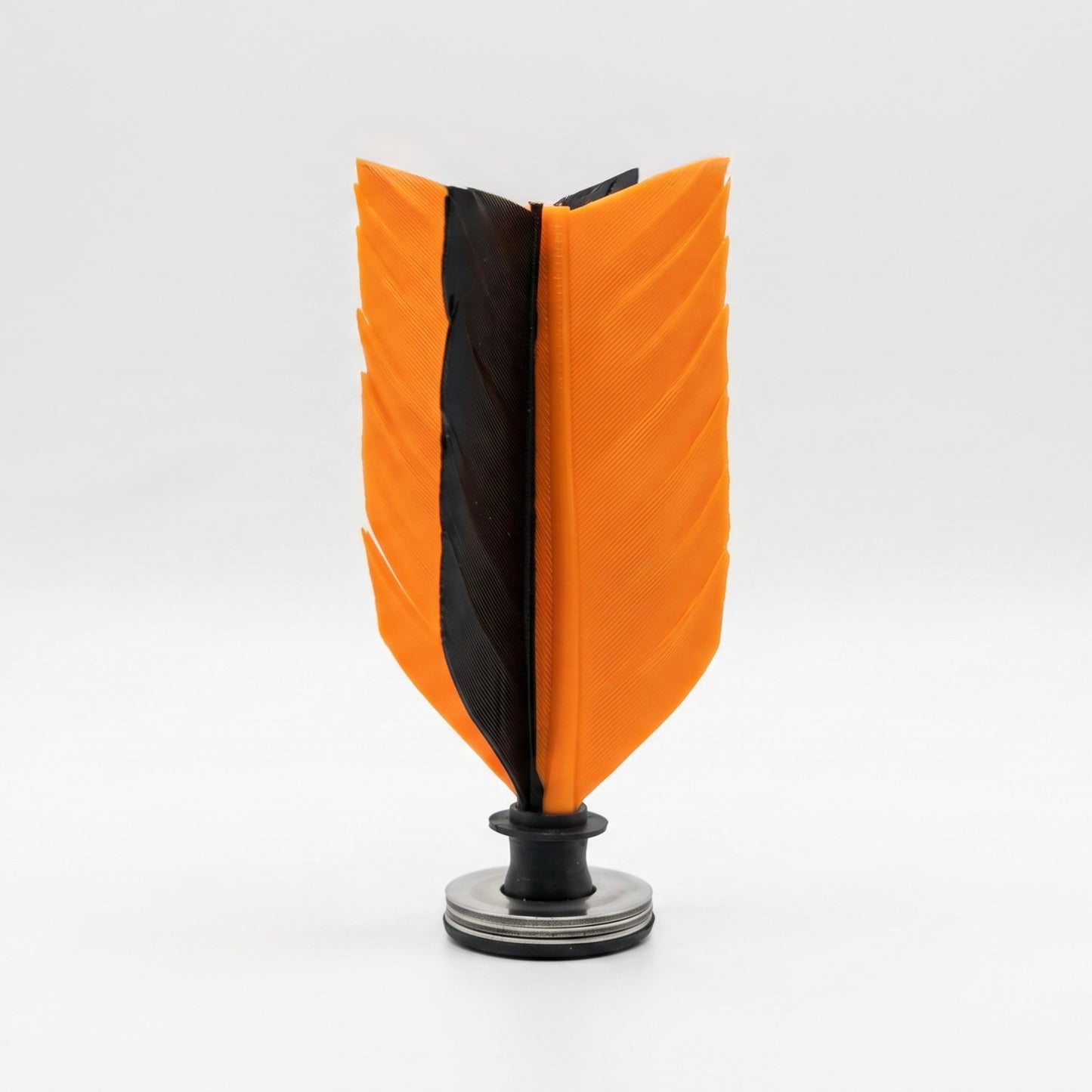 FlyKIK foot shuttlecock with orange and black feathered blades